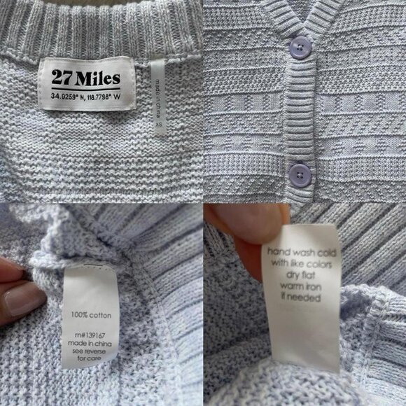27 Miles Malibu | Pastel baby blue knit sleeveless button up vest sweater top XS - Picture 8 of 8